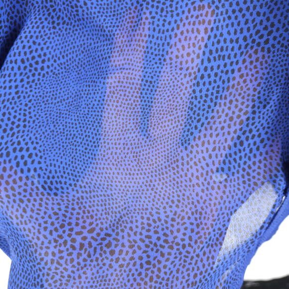 Chico's Design 3 Womens 16 Blue Animal Print Roll Tab Sheer Button Down Blouse - Picture 3 of 7